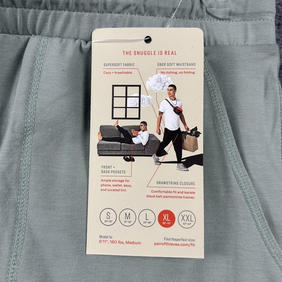 Pair Of Thieves Lounge Pants Mens XL Green Supersoft Drawstring Jogger Cuffed - Picture 3 of 8